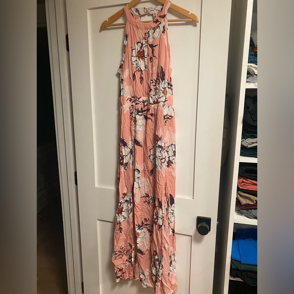 Halter cutout maxi dress with double front slit